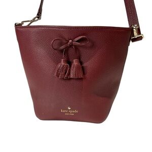 Kate Spade Burgundy Leather Crossbody Bucket Bag
